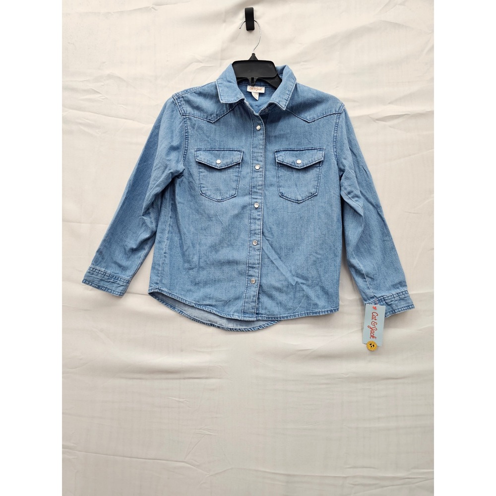 Cat & Jack Kids Medium Wash Denim Western Snap Button Down Shirt L 10/12 NEW